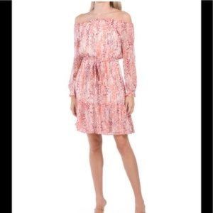 Nine West Women's Long Sleeve Printed Off the Shoulder Dress NWT